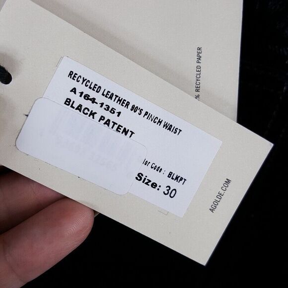 AGOLDE Womens Pants Size 30 Black Patent 90s Pinch Waist Recycled Leather - Picture 4 of 9